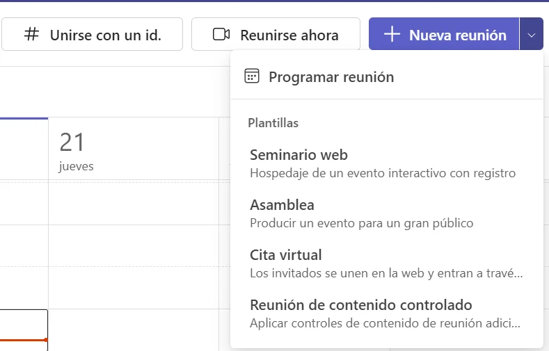 Como programar una reunión en Teams